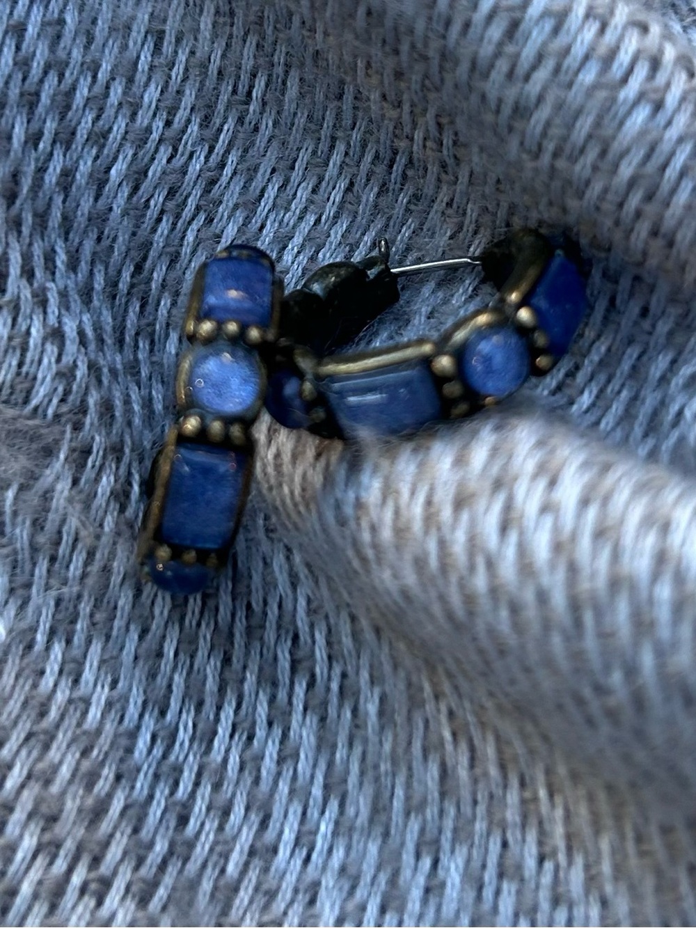 Vintage Signed Blue Hoop Earrings